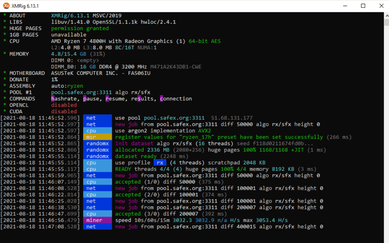 Mining SFX Using xmrig on a Windows PC