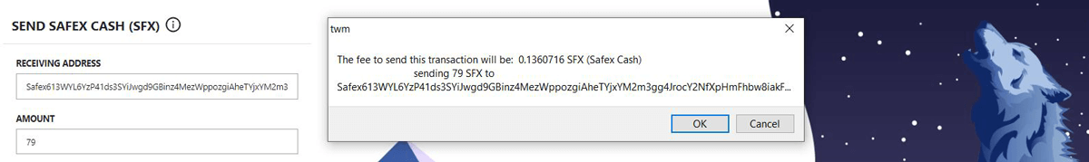 Sending Safex Cash Transaction Fee