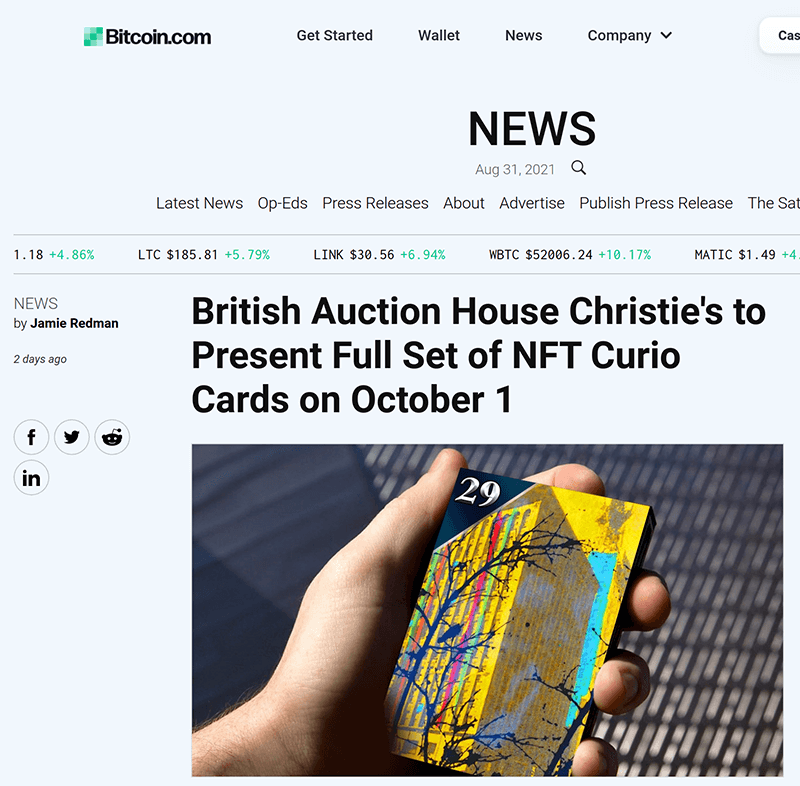 British Auction House Christie's to Present Full Set of NFT Curio Cards 
