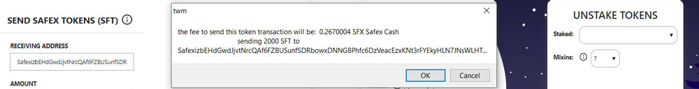 How to send Safex Coins to the Exchange Sending Token Confirm Fee