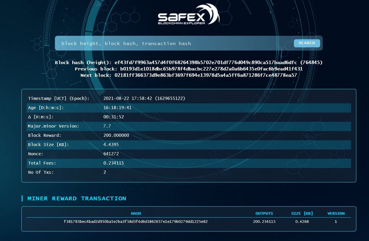 Safex Block Hash Safex Block Explorer