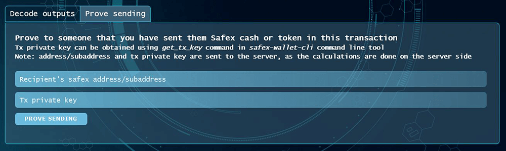 Safex Blockchain Explorer Prove Sending