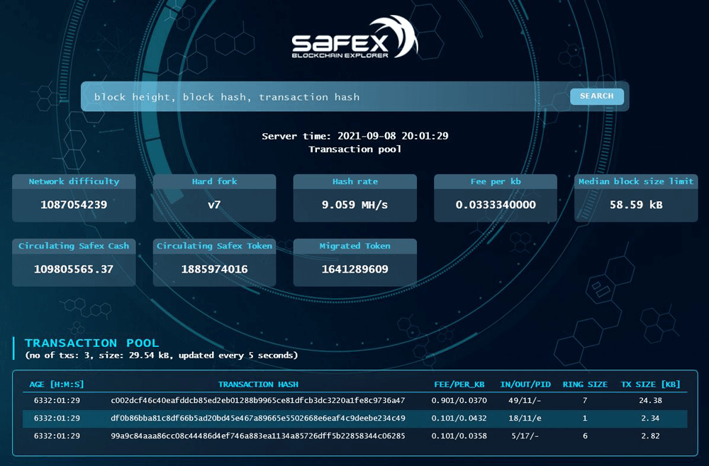 Safex Blockchain Explorer