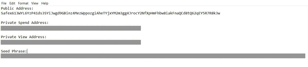 Safex Keys saved from the Wallet