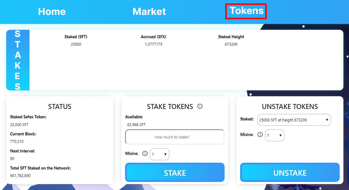 Safex Staking Table Safex Wallet