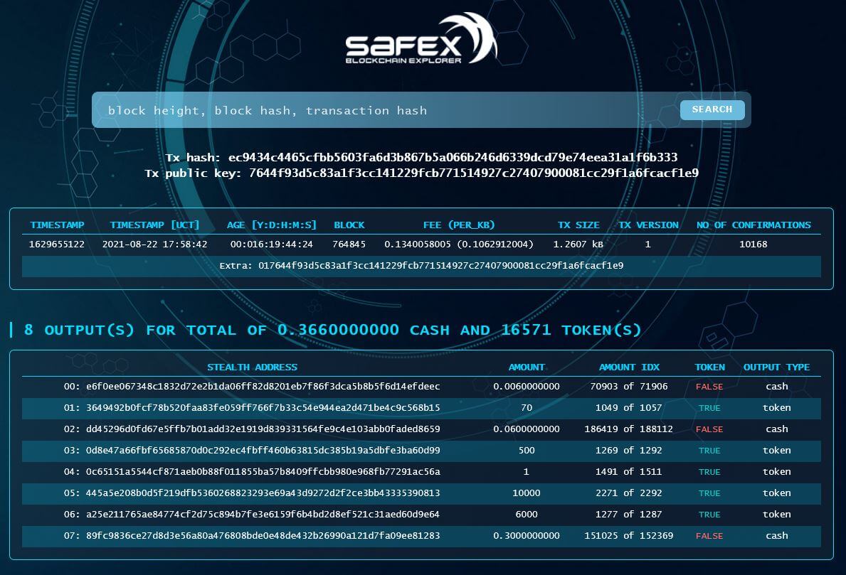Safex Transaction Hash Blockchain Explorer