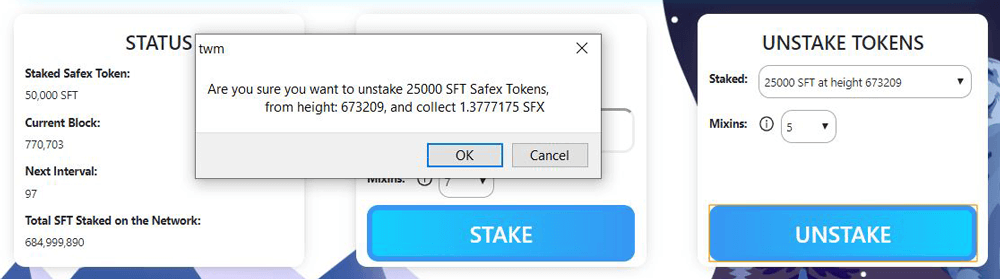 Ustake Safex Tokens and collect Safex Cash