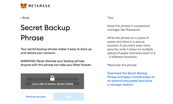 Install MetaMask Wallet Back Up Phrase