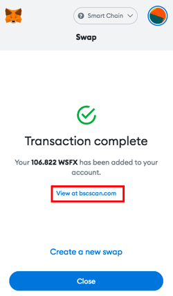 PancakeSwap Get Wrapped Safex Cash WSFX Transaction completed