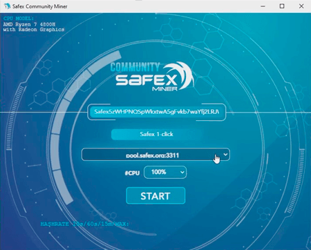 Enter Safex Adderss Community One Click Miner