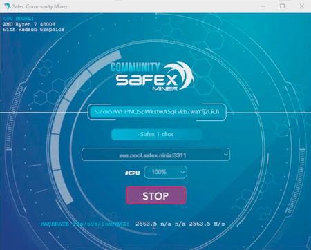 Hashrate Safex Community One Click Miner 