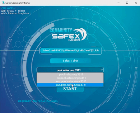 Select  Pool Mining via Safex One Click Miner