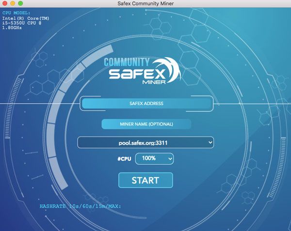 Safex Community One-Click Miner Application Open