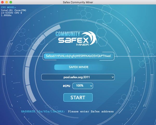 Safex Community One Click Miner Application Safex Address
